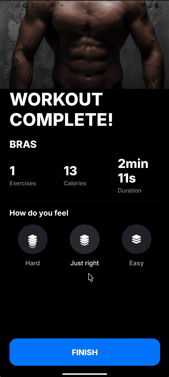 Le bilan de fin de séance : exercices, calories, durée, puis « How do you feel » en trois réponses