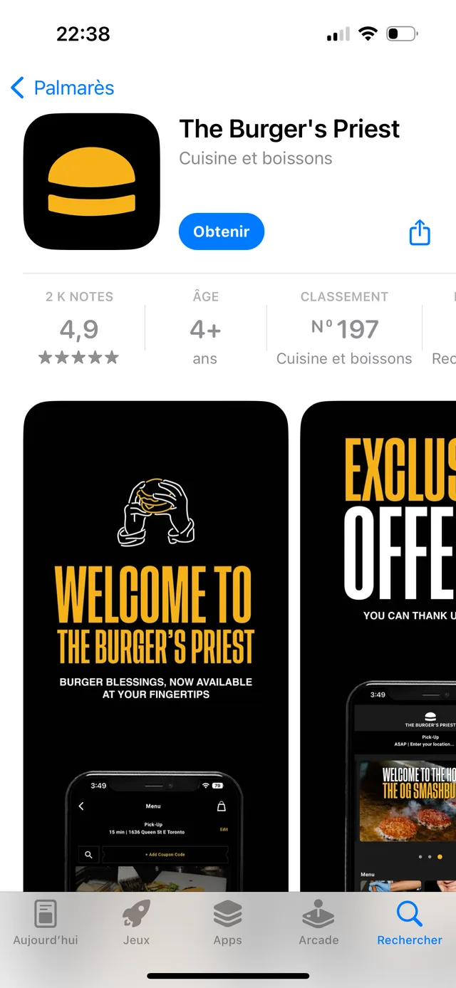 Fiche App Store de l'application The Burger's Priest